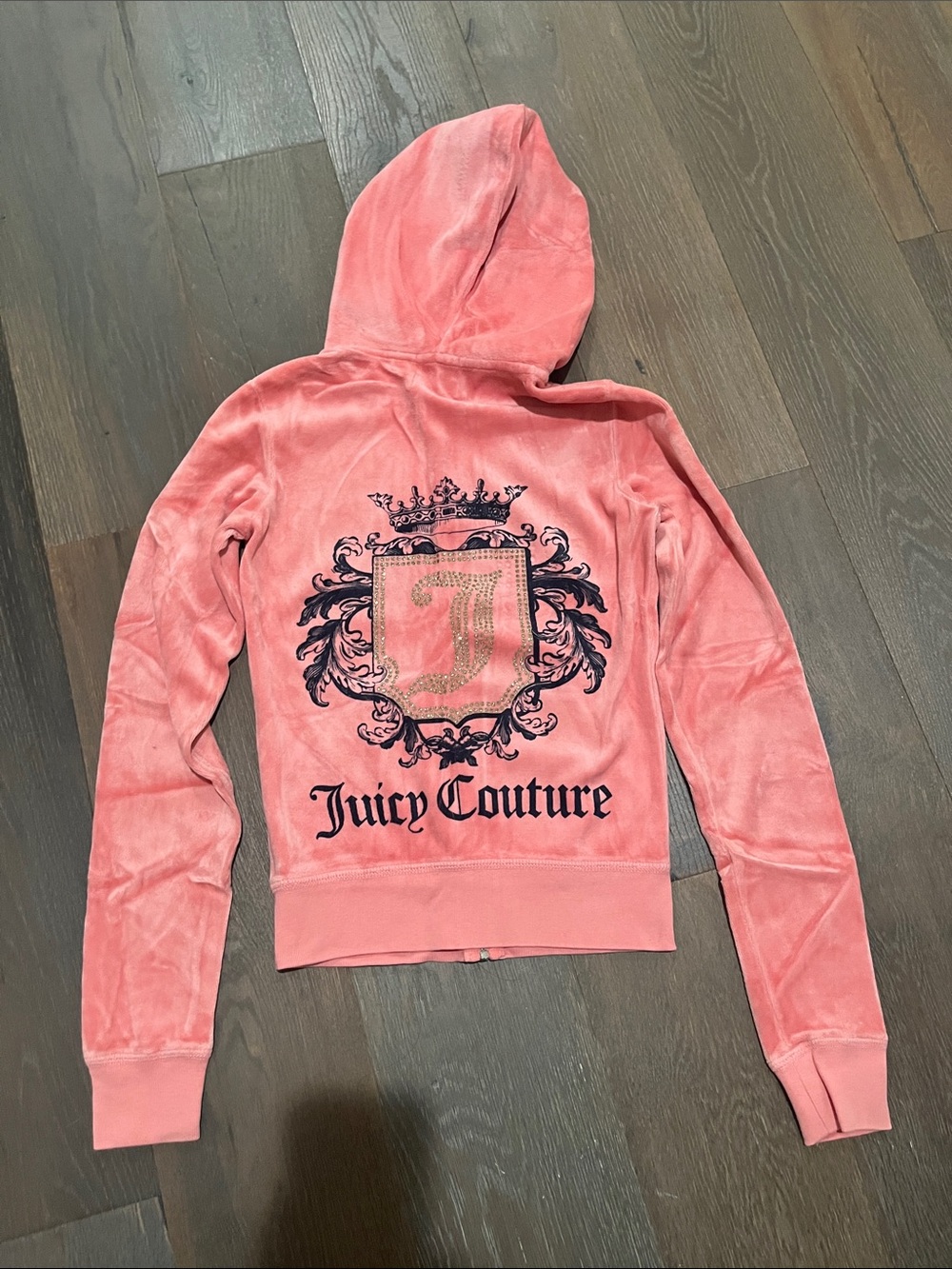 Juicy Couture Coral Pink Velour Crest Hoodie
